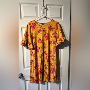 George Yellow Dress with Red Floral Accents